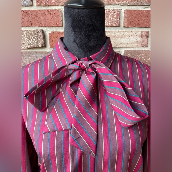 VTG James Kenrob Secretary Blouse Size 12 Womens Button Career Bow Tie - Picture 3 of 10